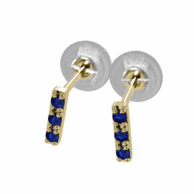 小サイズ 9月誕生石 スリーストーン 18金イエローゴールド ジュエリーピアス プレート サファイア(青)の画像