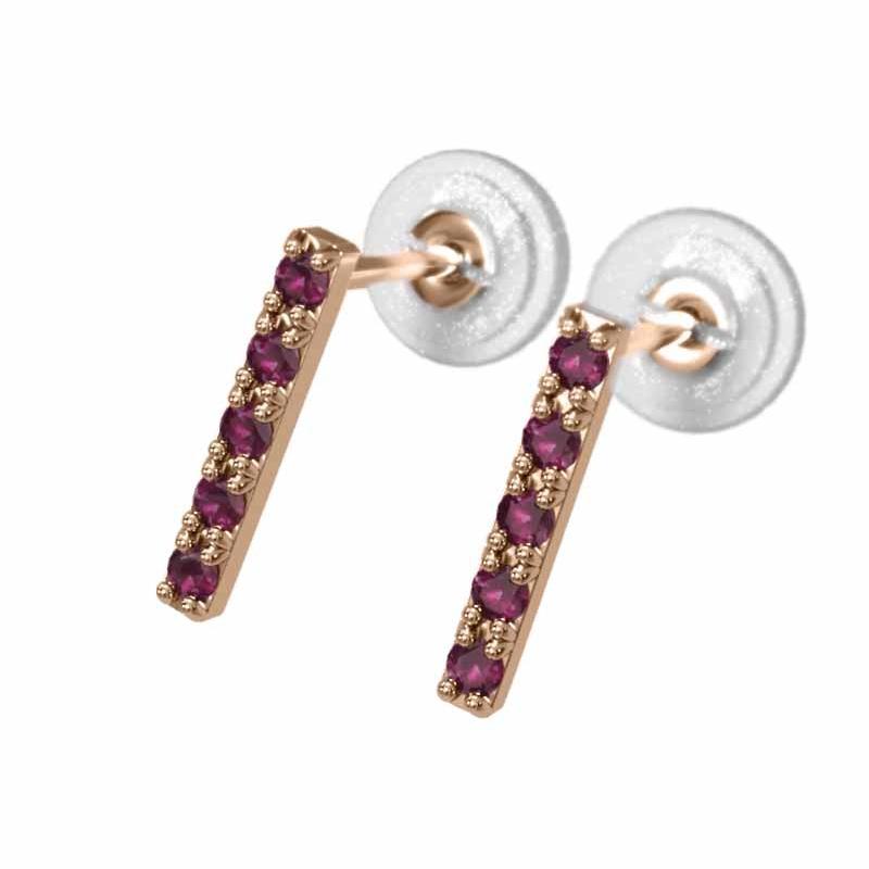 中サイズ 7月の誕生石 ピアス ファイブストーン ルビー 18金ピンクゴールド プレートの画像
