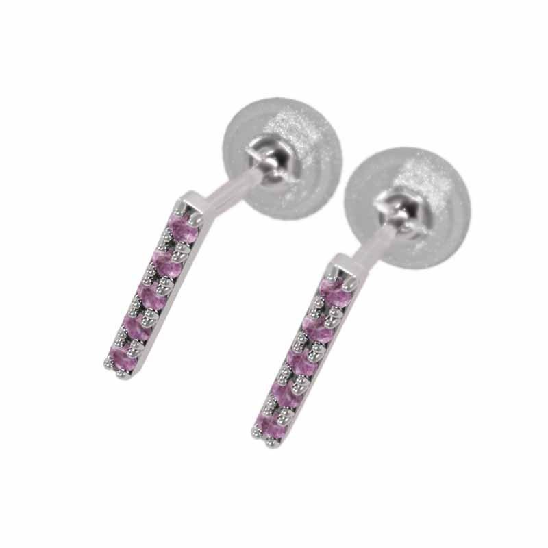 ペア ピアス 5ストーン プレート ピンクサファイア プラチナ900 キャッチ付 中サイズ