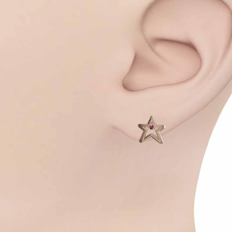 ルビー 一粒石 スター ピアス 7月の誕生石 小サイズ 18金ピンクゴールドの画像