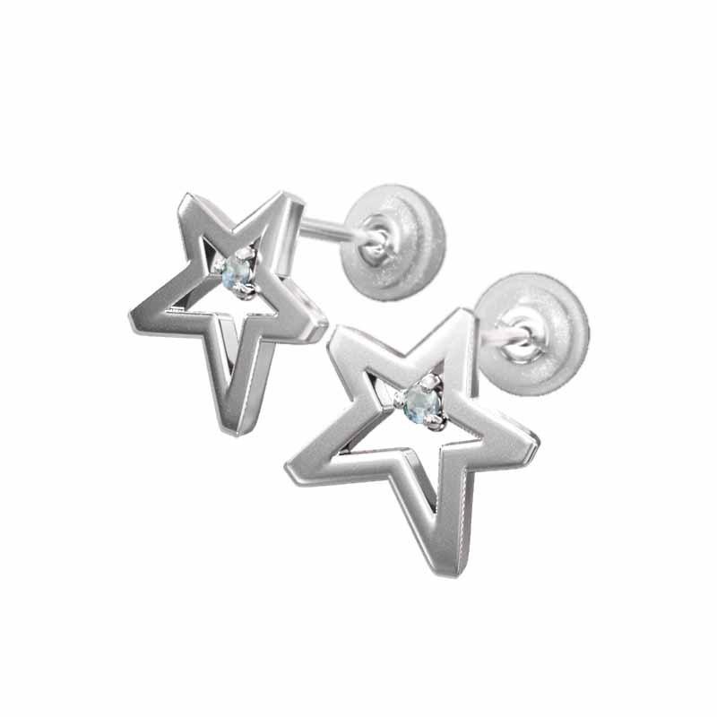 3月誕生石 小サイズ プラチナ900 ピアス アクアマリン 一粒石 スターの画像