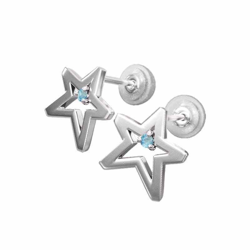 11月の誕生石 スター 小サイズ 一粒石 ピアス プラチナ900 ブルートパーズの画像