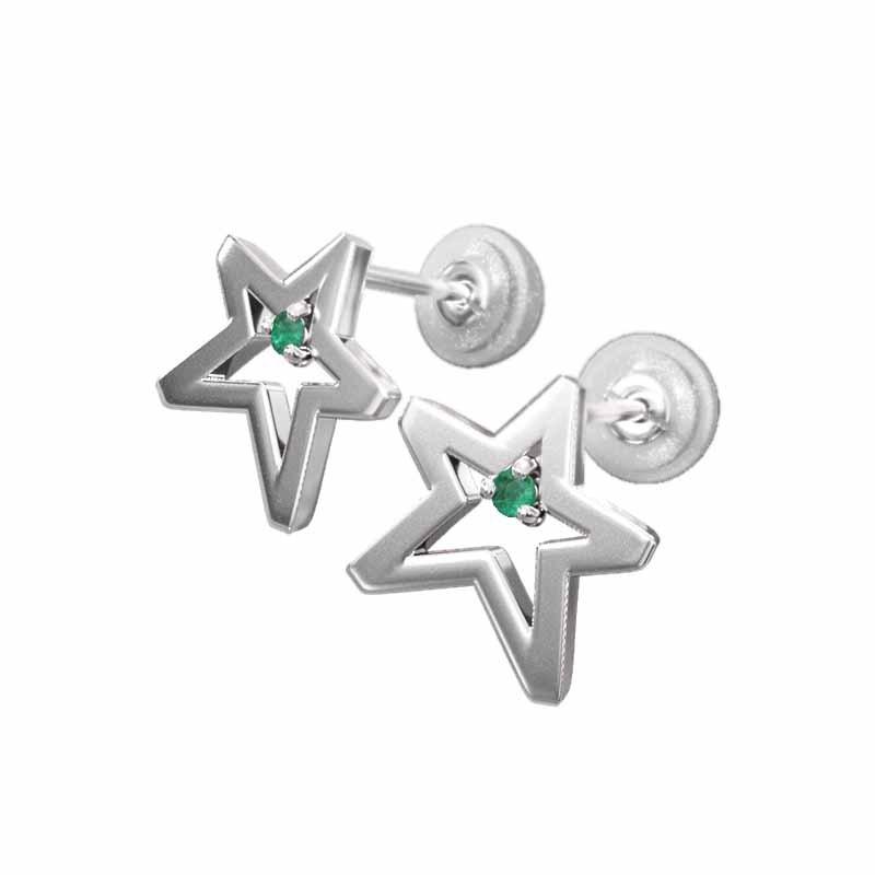 5月の誕生石 エメラルド ピアス スター プラチナ900 一粒石 小サイズの画像