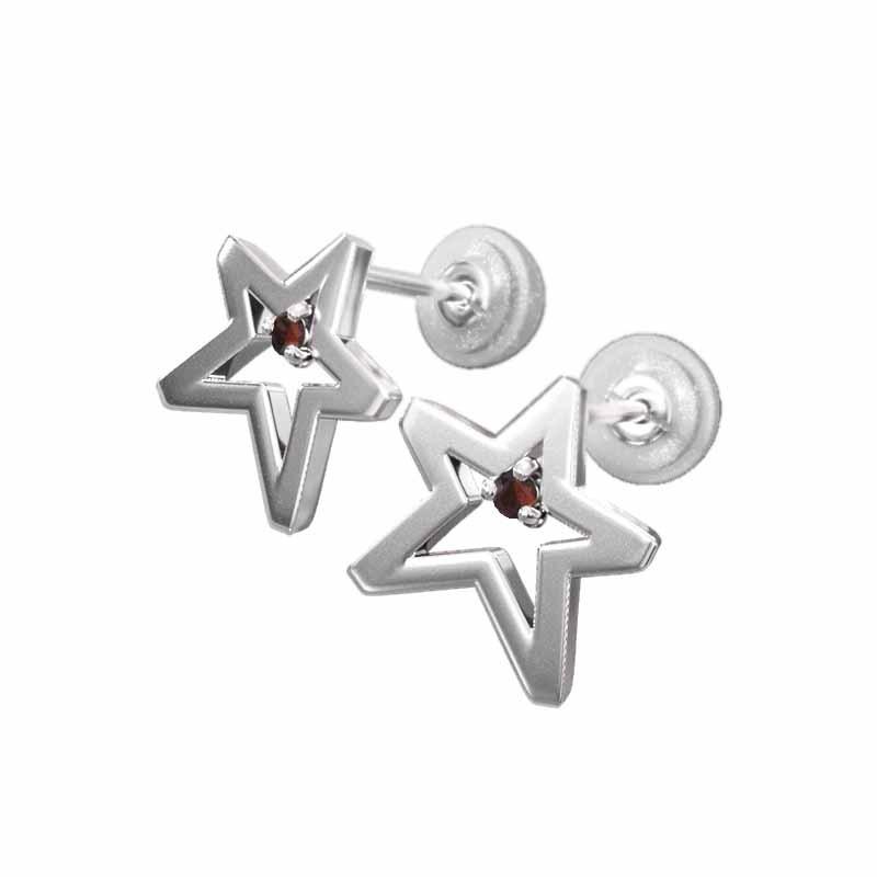 1月誕生石 スター 一粒石 プラチナ900 ピアス ガーネット 小サイズの画像