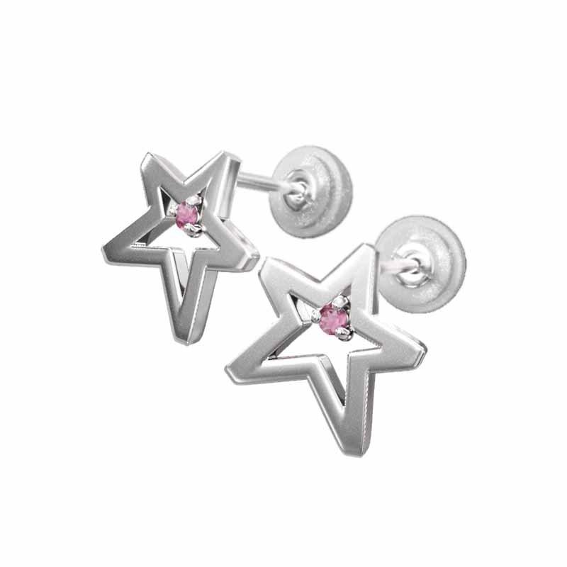10月誕生石 一粒石 小サイズ ピアス スター ピンクトルマリン Pt900の画像