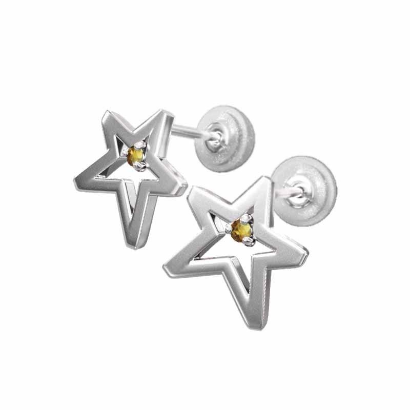 小サイズ 一粒石 11月の誕生石 Pt900 スター ジュエリーピアス シトリントパーズの画像