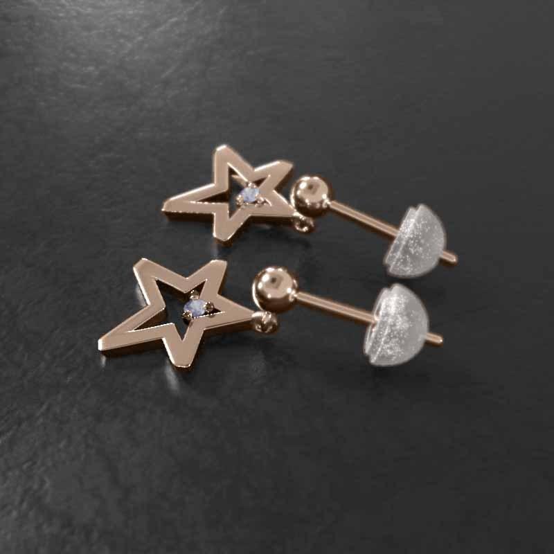 小サイズ 一粒石 12月の誕生石 スター 18金ピンクゴールド ジュエリーピアス タンザナイトの画像