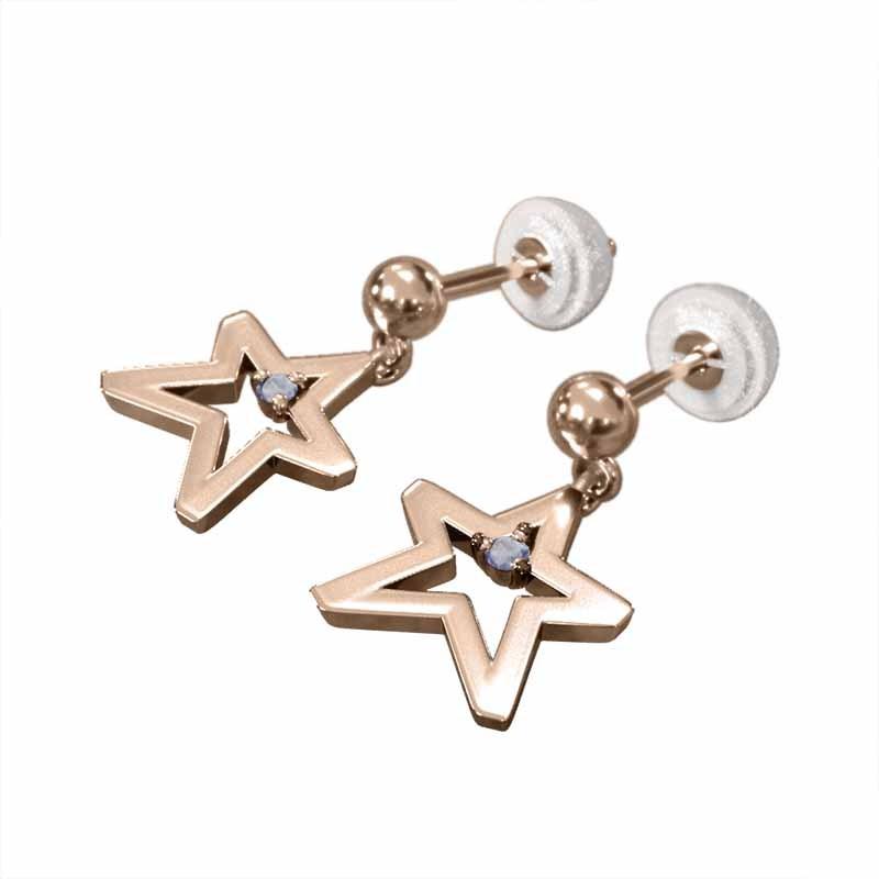 小サイズ 一粒石 12月の誕生石 スター 18金ピンクゴールド ジュエリーピアス タンザナイトの画像