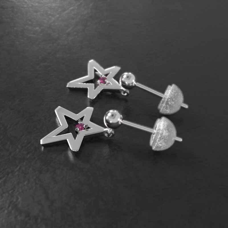 ルビー スター k18ホワイトゴールド 一粒石 ジュエリーピアス 小サイズ 7月誕生石の画像