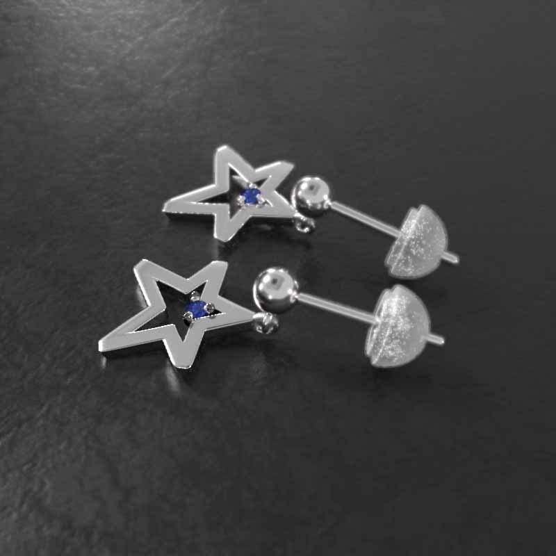 一粒石 スター ピアス サファイア 9月の誕生石 小サイズ k18ホワイトゴールドの画像