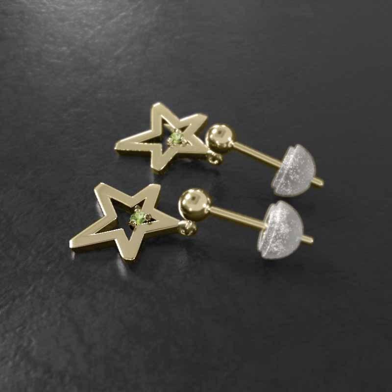 k18 一粒石 ジュエリーピアス ペリドット 小サイズ スター 8月の誕生石の画像
