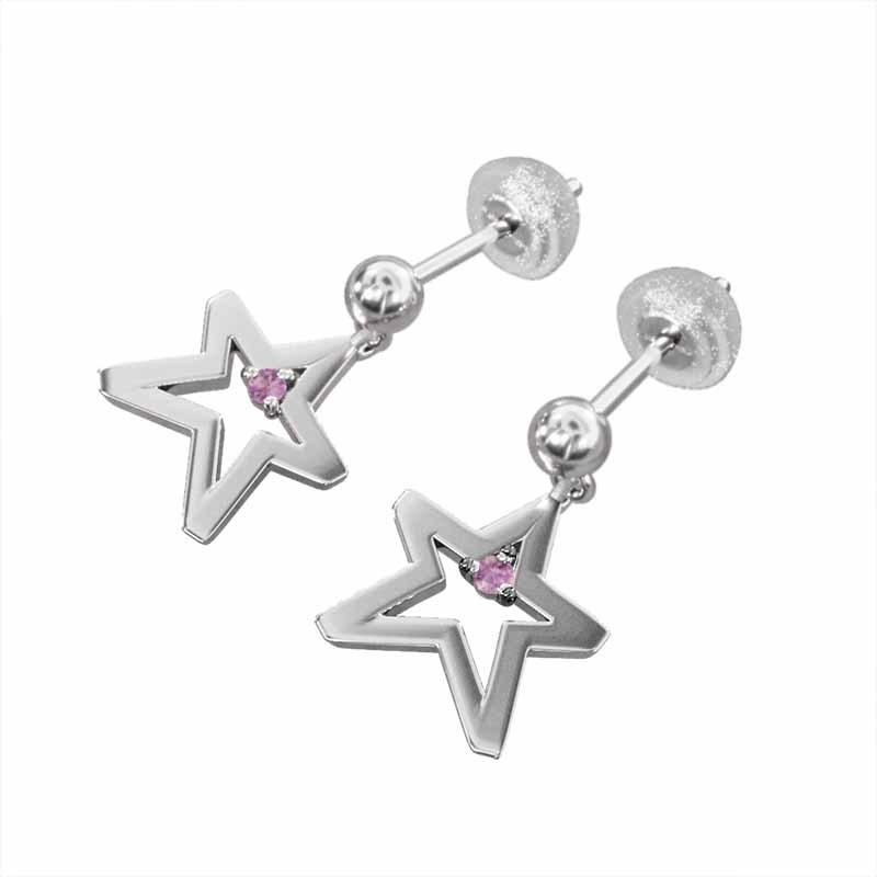 ジュエリーピアス 白金（プラチナ）900 一粒石 ピンクサファイヤ 9月の誕生石 小サイズ スター