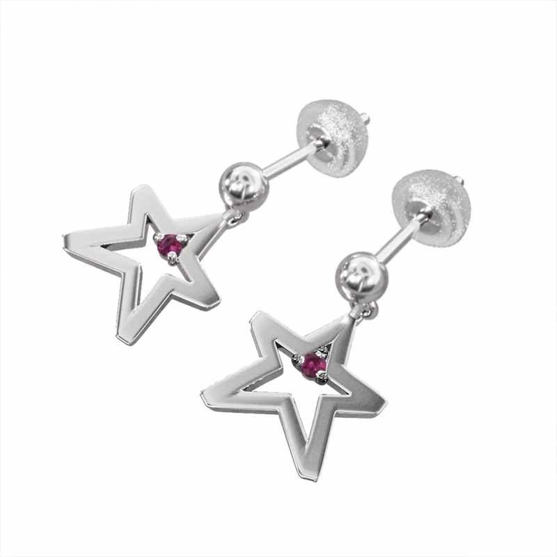 ペア ピアス 一粒 星の形 ルビー プラチナ900 キャッチ付き 小サイズ ブラブラタイプ