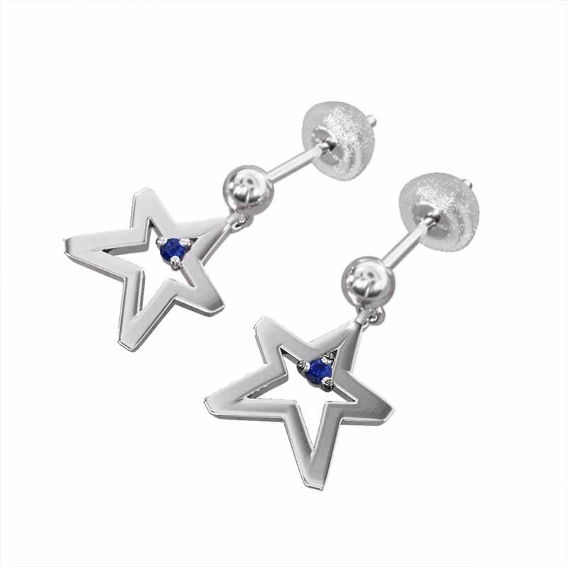 サファイア(青) ペア ピアス 星 一粒 9月誕生石 白金（プラチナ）900 キャッチ付き 小サイズ ブラブラタイプ