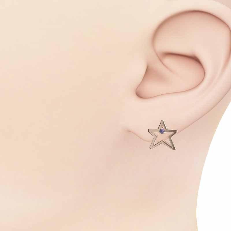 アメジスト スター 中サイズ 一粒石 ジュエリーピアス 2月誕生石 k18ピンクゴールドの画像