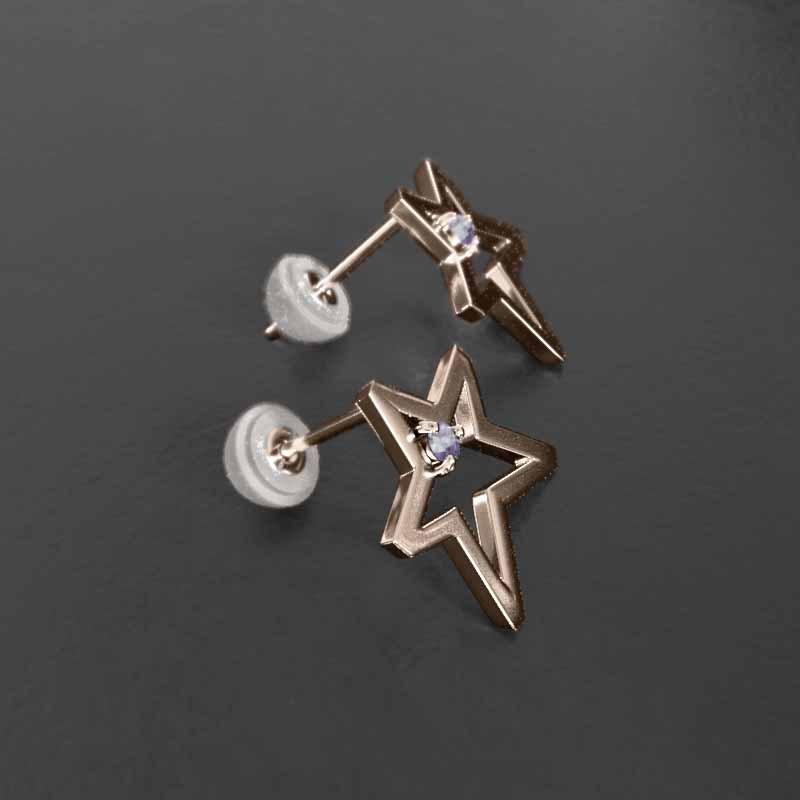 スター ジュエリーピアス タンザナイト 12月の誕生石 k18ピンクゴールド 中サイズ 一粒石の画像