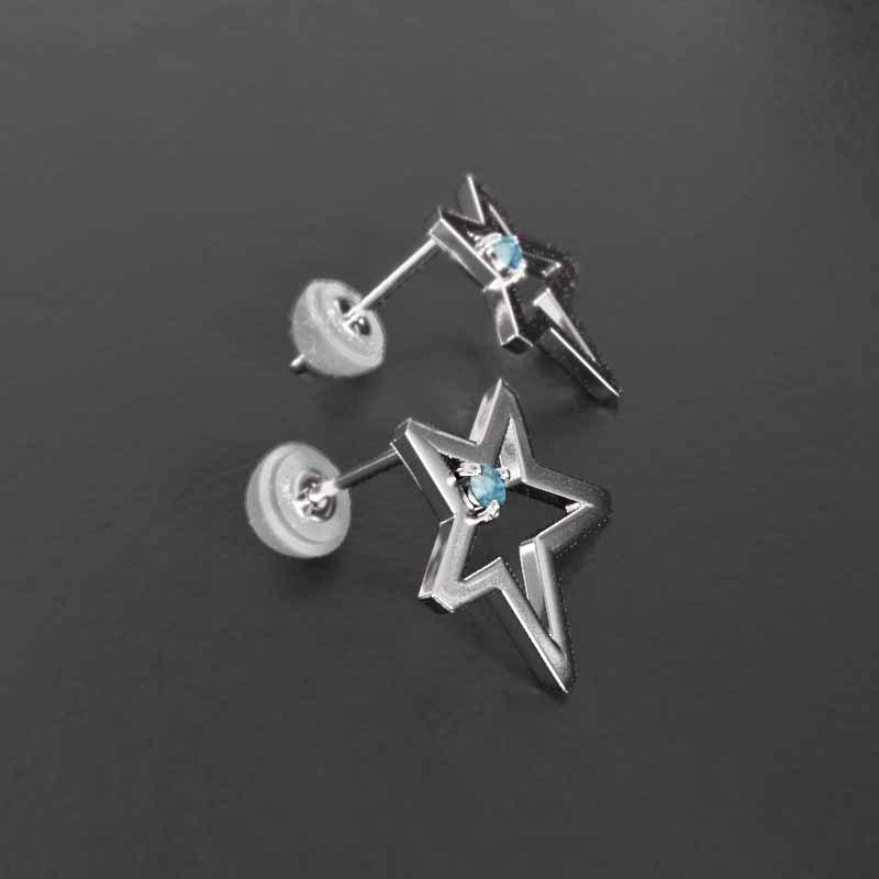 ホワイトゴールドk18 ピアス 11月誕生石 ブルートパーズ 一粒石 スター 中サイズの画像
