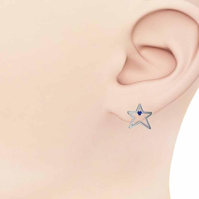 9月の誕生石 スター 一粒石 サファイア ジュエリーピアス 中サイズ k18ホワイトゴールドの画像