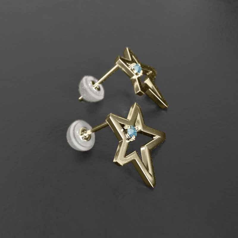 k18 スター 11月の誕生石 ジュエリーピアス 中サイズ 一粒石 ブルートパーズの画像