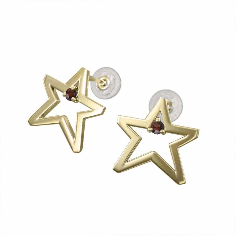 スター ガーネット ジュエリーピアス 一粒石 中サイズ 18金イエローゴールド 1月の誕生石の画像