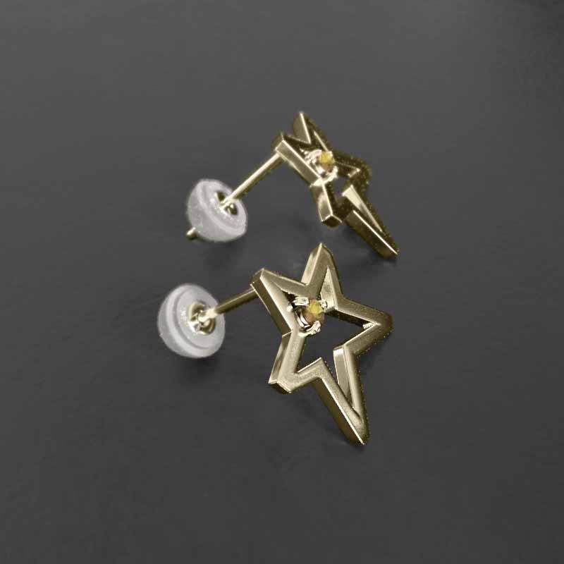 (黄水晶)シトリン 中サイズ 18金イエローゴールド 11月誕生石 一粒石 ピアス スターの画像