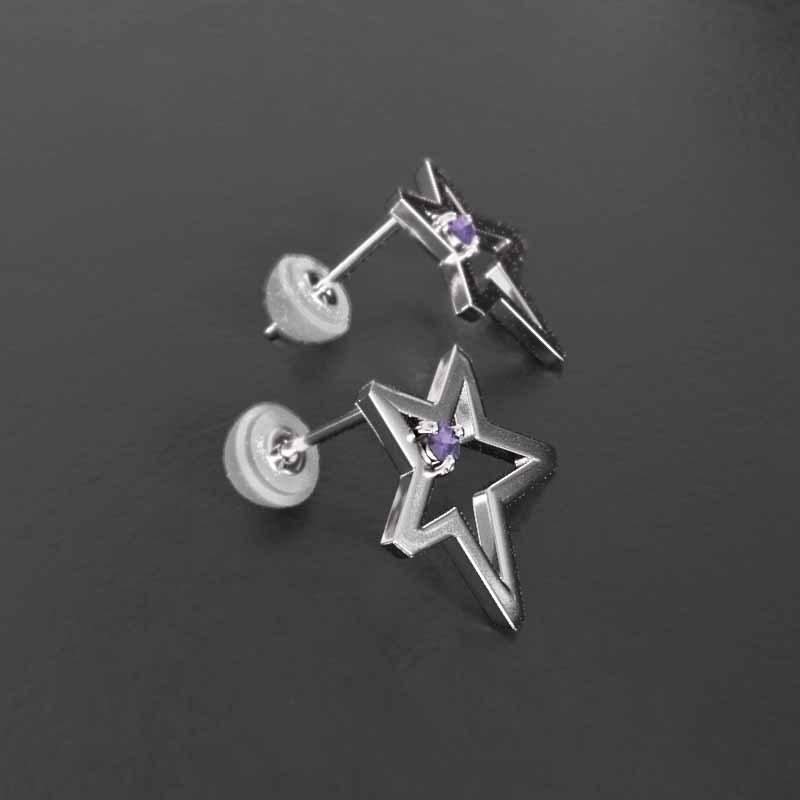 スター ジュエリーピアス 2月誕生石 プラチナ900 アメジスト 中サイズ 一粒石の画像