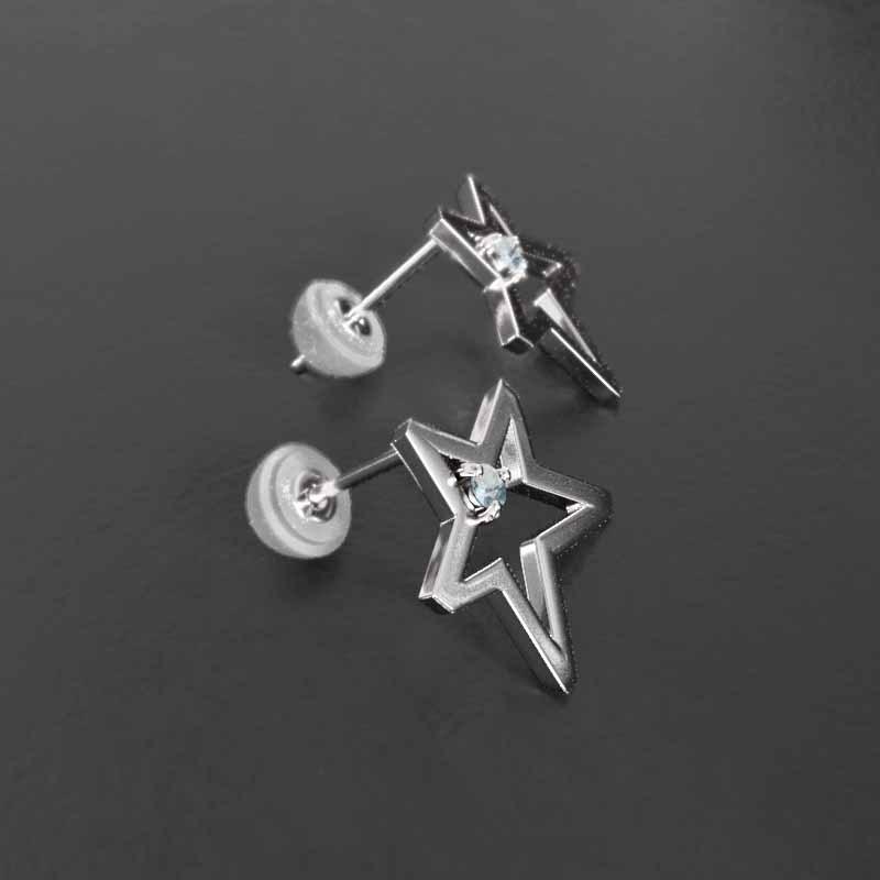 中サイズ スター ピアス プラチナ900 3月誕生石 一粒石 アクアマリンの画像