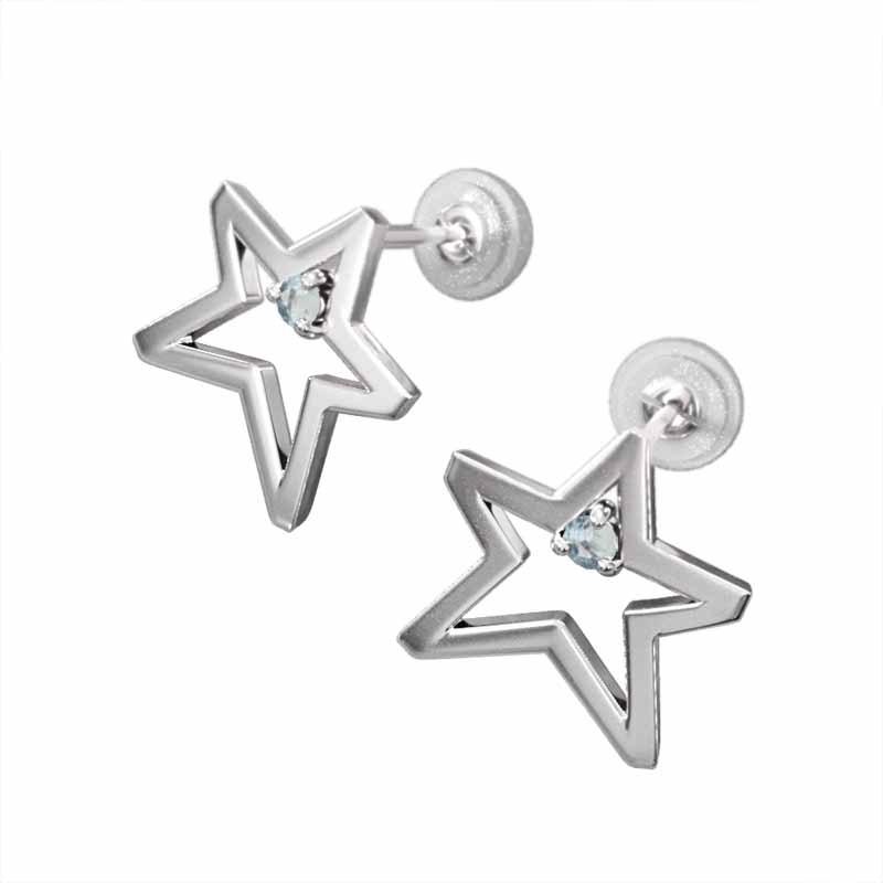 中サイズ スター ピアス プラチナ900 3月誕生石 一粒石 アクアマリンの画像