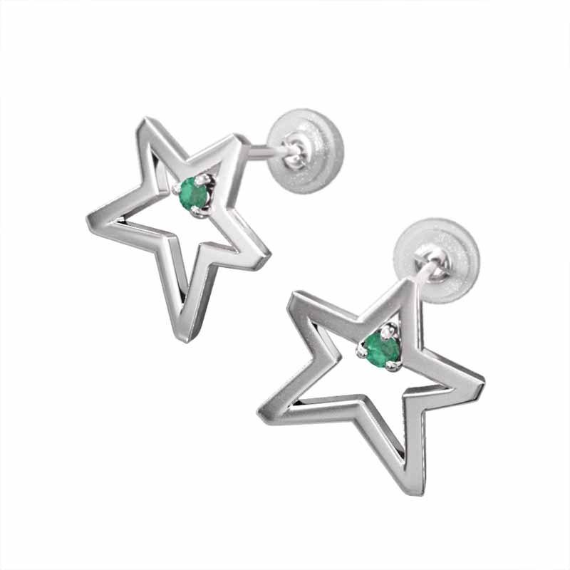 プラチナ900 中サイズ 5月の誕生石 ピアス 一粒石 エメラルド スターの画像