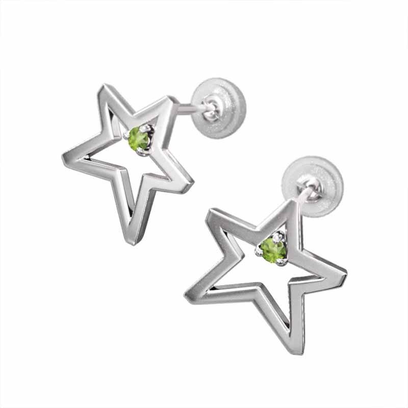 ペリドット 8月の誕生石 一粒石 プラチナ900 ピアス スター 中サイズの画像