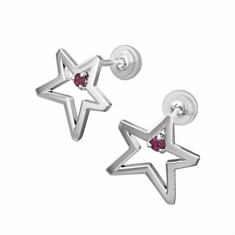 Pt900 スター 一粒石 ピアス 中サイズ ルビー 7月誕生石の画像