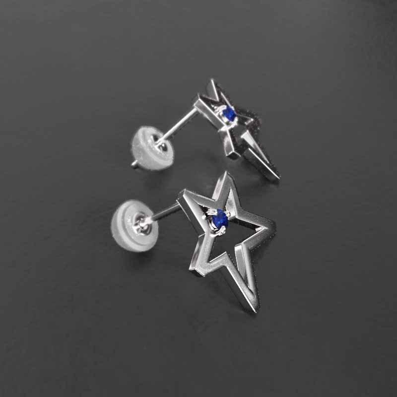 中サイズ ジュエリーピアス プラチナ900 9月誕生石 スター 一粒石 ブルーサファイアの画像