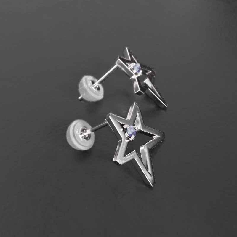 スター 一粒石 Pt900 12月誕生石 中サイズ ピアス タンザナイトの画像