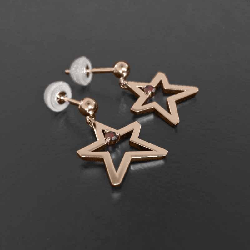 一粒石 ガーネット 中サイズ ピンクゴールドk18 ジュエリーピアス 1月の誕生石 スターの画像