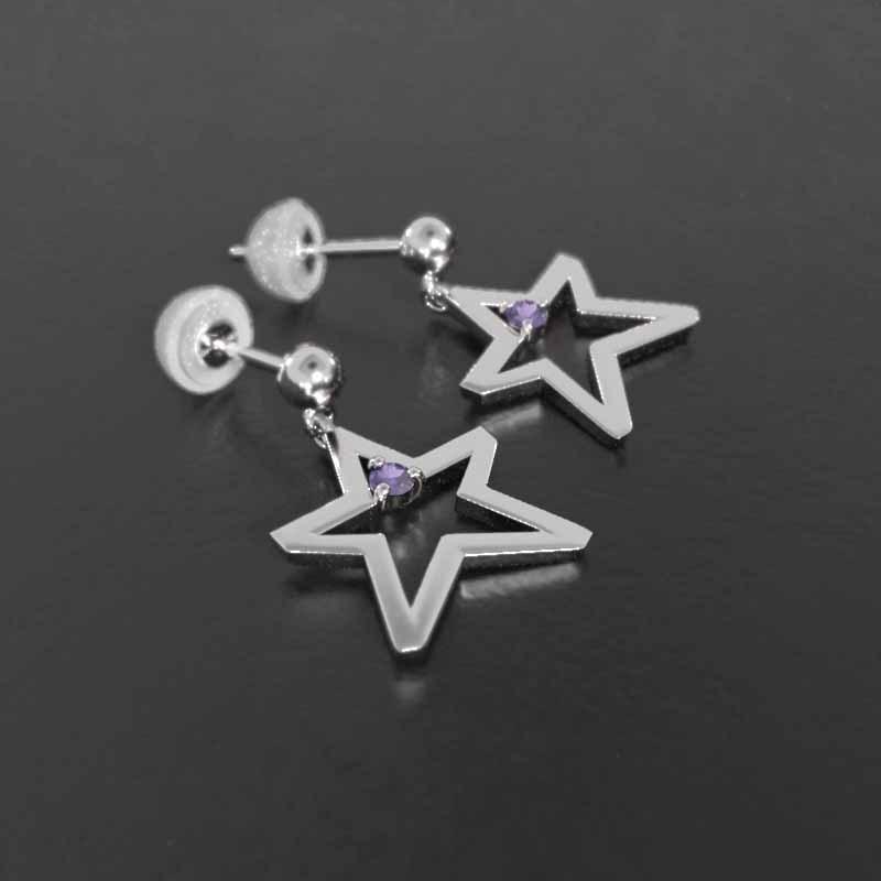 一粒石 ジュエリーピアス スター k18ホワイトゴールド アメジスト 中サイズ 2月の誕生石の画像