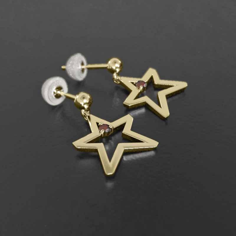 スター 一粒石 ピアス K18 1月の誕生石 ガーネット 中サイズの画像