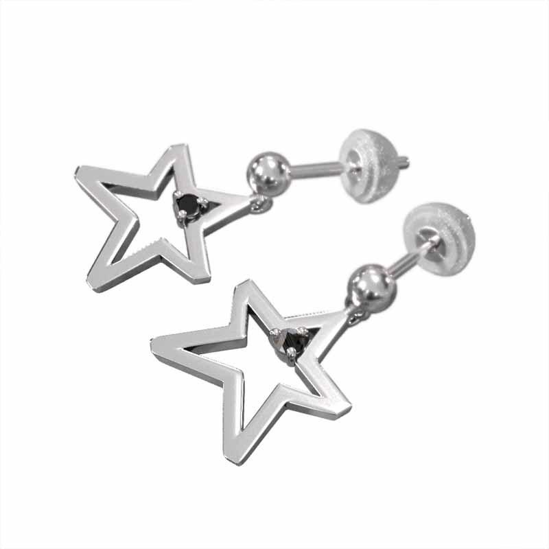 ブラックダイアモンド ピアス 一粒石 中サイズ スター Pt900 4月誕生石の画像