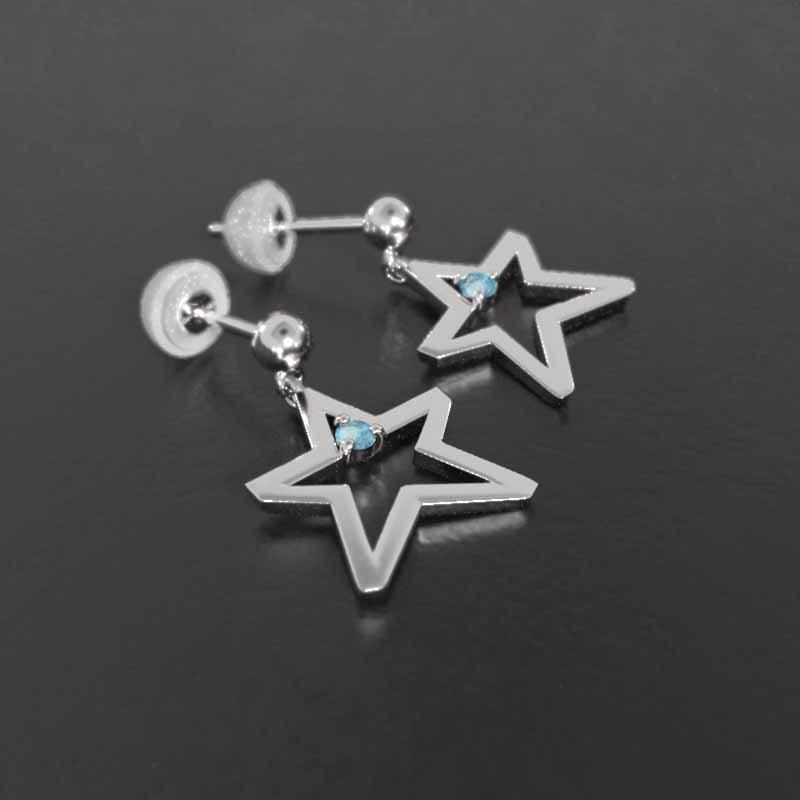 11月の誕生石 一粒石 Pt900 ピアス ブルートパーズ(青) 中サイズ スターの画像