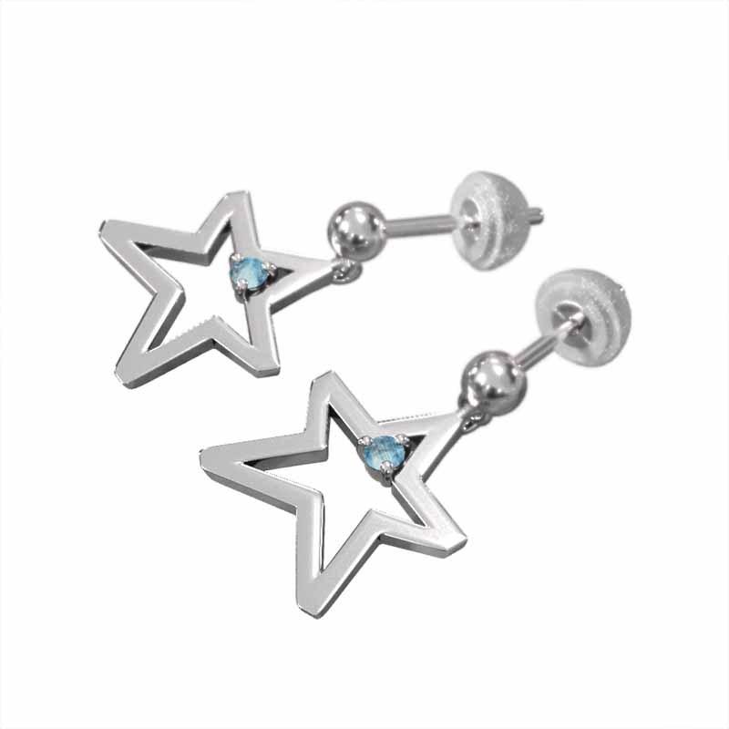 11月の誕生石 一粒石 Pt900 ピアス ブルートパーズ(青) 中サイズ スターの画像