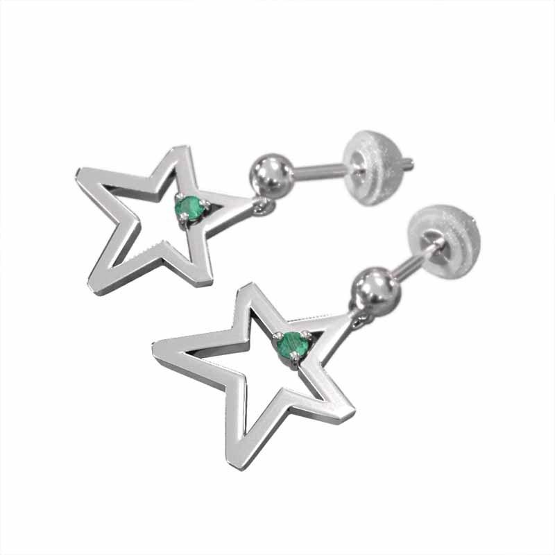 中サイズ 5月の誕生石 一粒石 エメラルド プラチナ900 ピアス スターの画像
