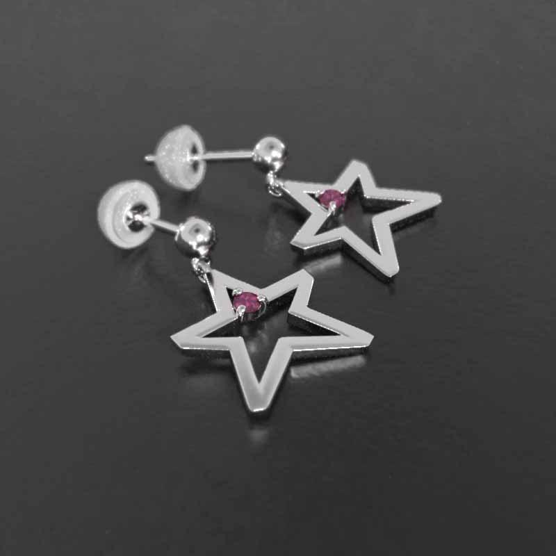 一粒石 7月誕生石 ルビー スター Pt900 ジュエリーピアス 中サイズの画像