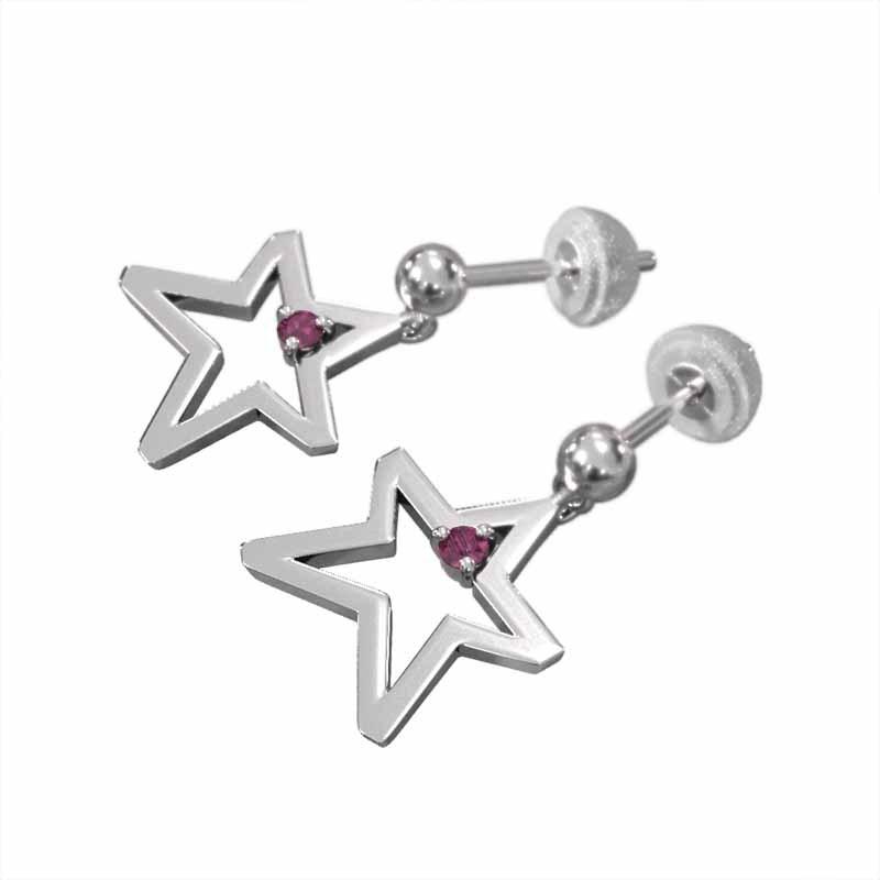 一粒石 7月誕生石 ルビー スター Pt900 ジュエリーピアス 中サイズの画像