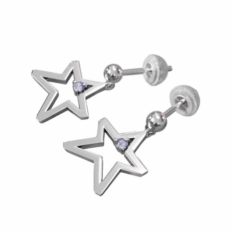 12月誕生石 スター ピアス Pt900 一粒石 タンザナイト 中サイズの画像