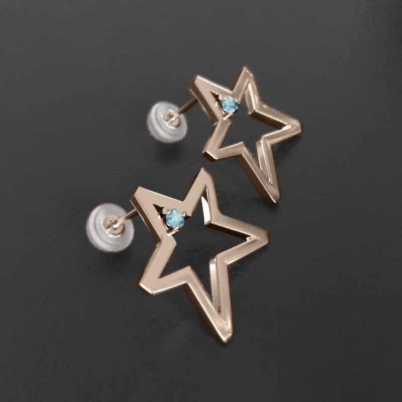 11月誕生石 ジュエリーピアス k18ピンクゴールド ブルートパーズ(青) 大サイズ 一粒石 スターの画像