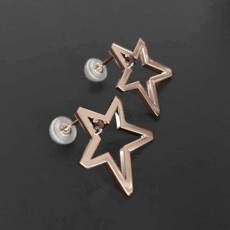 18金ピンクゴールド 1月の誕生石 ジュエリーピアス スター 一粒石 ガーネット 大サイズの画像