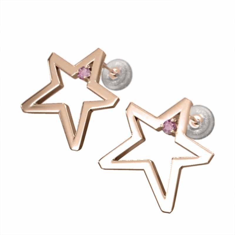 大サイズ 一粒石 ジュエリーピアス ピンクトルマリン ピンクゴールドk18 スター 10月の誕生石の画像