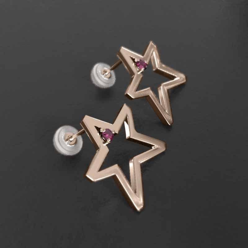 スター 7月の誕生石 k18ピンクゴールド 大サイズ ジュエリーピアス ルビー 一粒石の画像