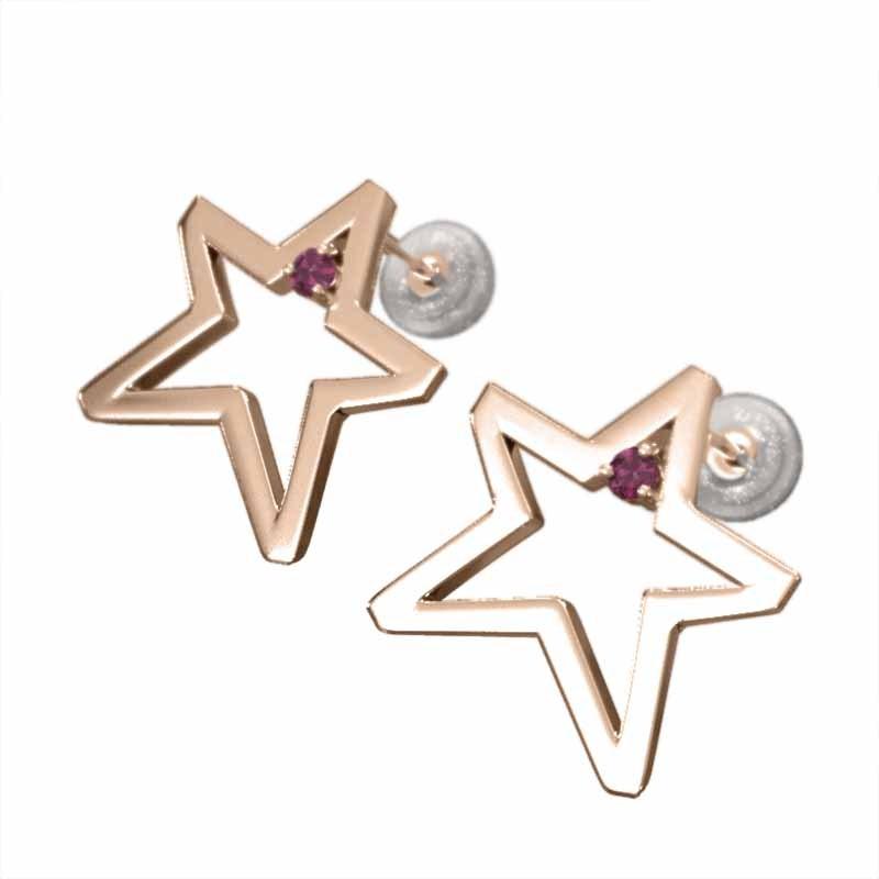 スター 7月の誕生石 k18ピンクゴールド 大サイズ ジュエリーピアス ルビー 一粒石の画像