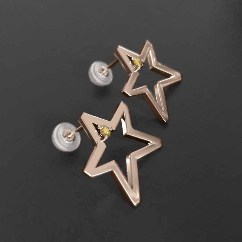 11月の誕生石 大サイズ ジュエリーピアス 一粒石 18金ピンクゴールド スター シトリントパーズの画像