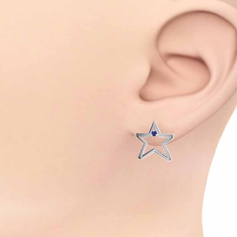 大サイズ スター 一粒石 9月の誕生石 ジュエリーピアス サファイア k18ホワイトゴールドの画像